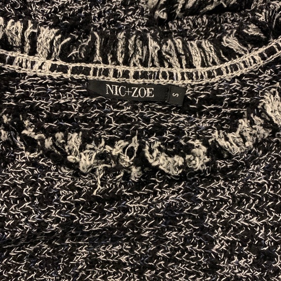 Nic + Zoe Black White Tweed Fringe Chunky Sweater - Picture 4 of 8